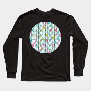 Pencil & Paint Fish Scale Cutout Pattern - white, teal, yellow & pink Long Sleeve T-Shirt